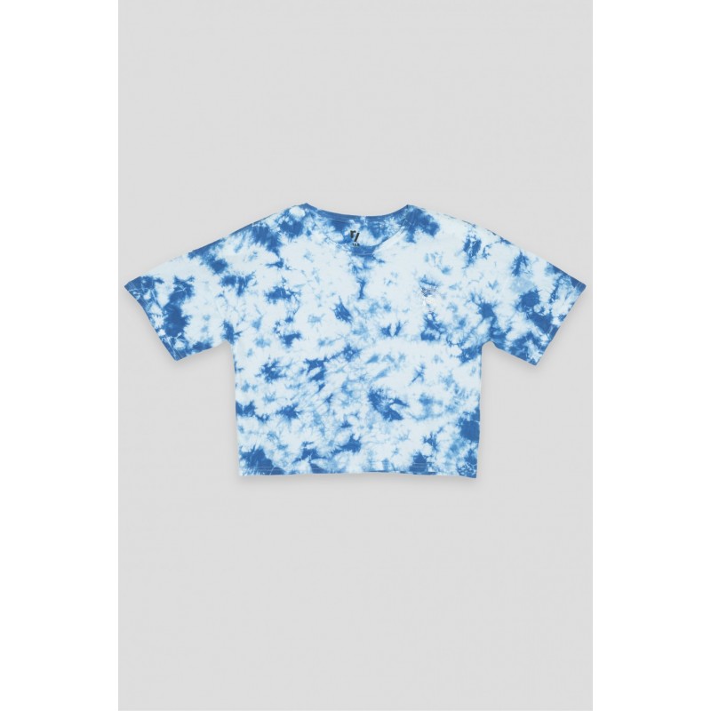 Niebieski T-shirt TIE DYE  z nadrukiem - 42822