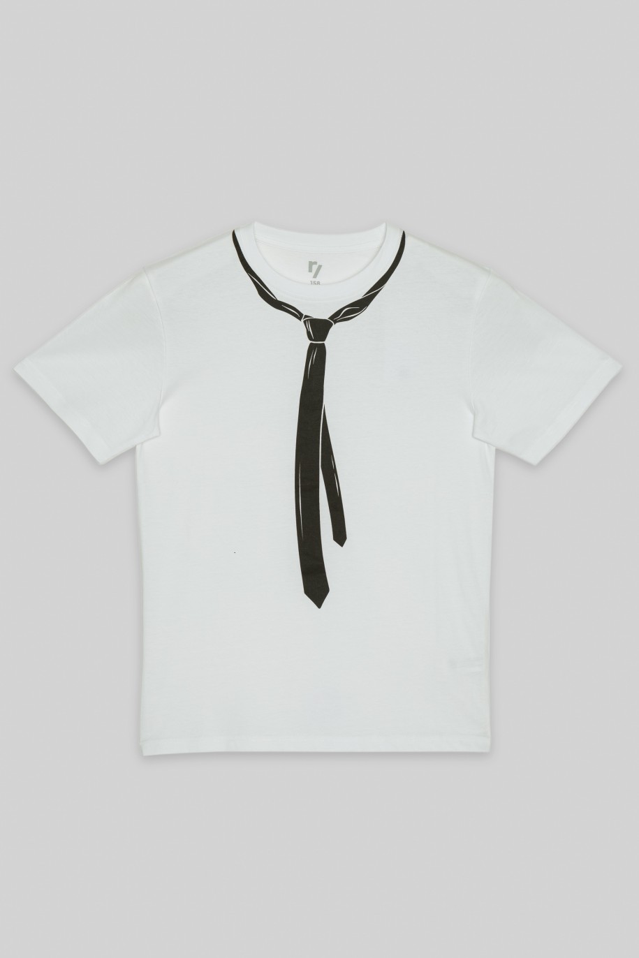 Biały T-shirt z nadrukiem z krawatem - 42872