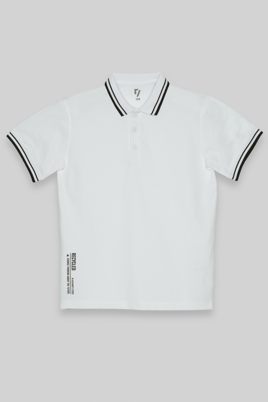 Biała koszulka polo z nadrukiem - 42885