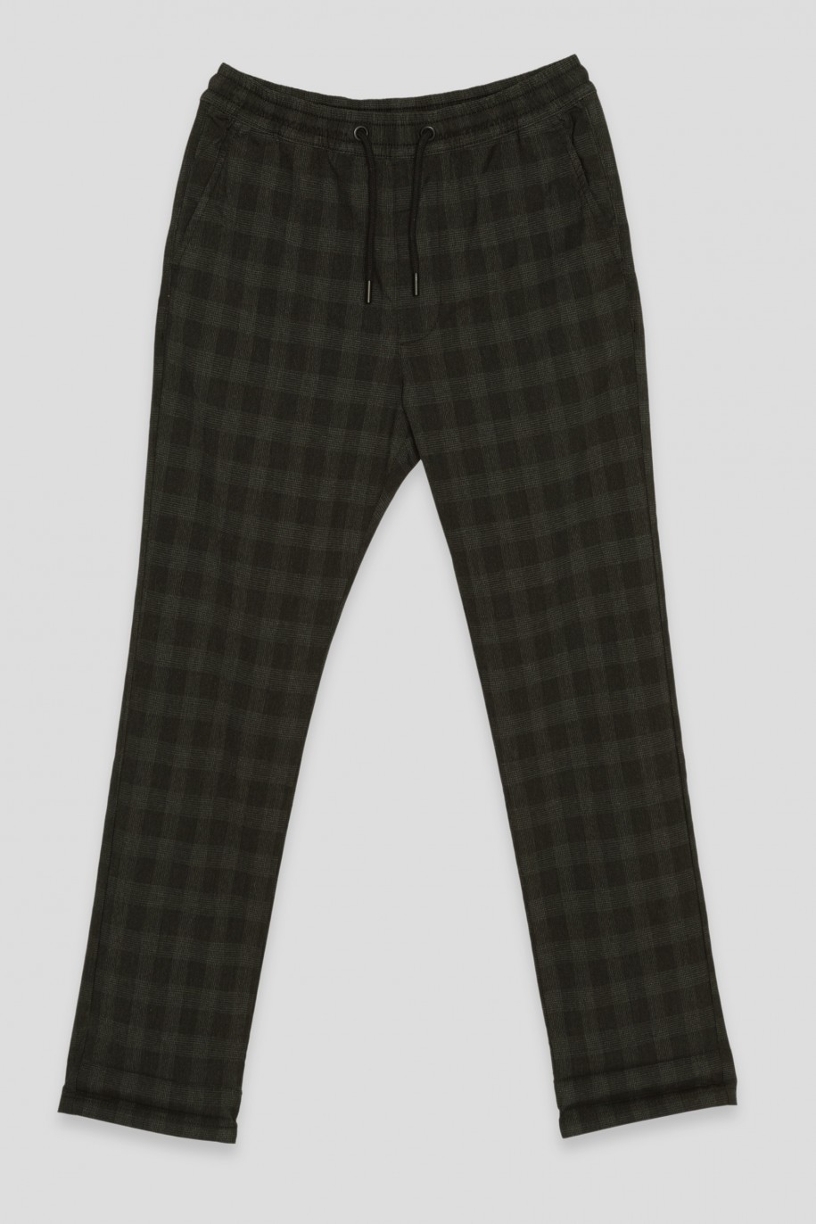 Czarne spodnie w kratę typu joggery - 42903