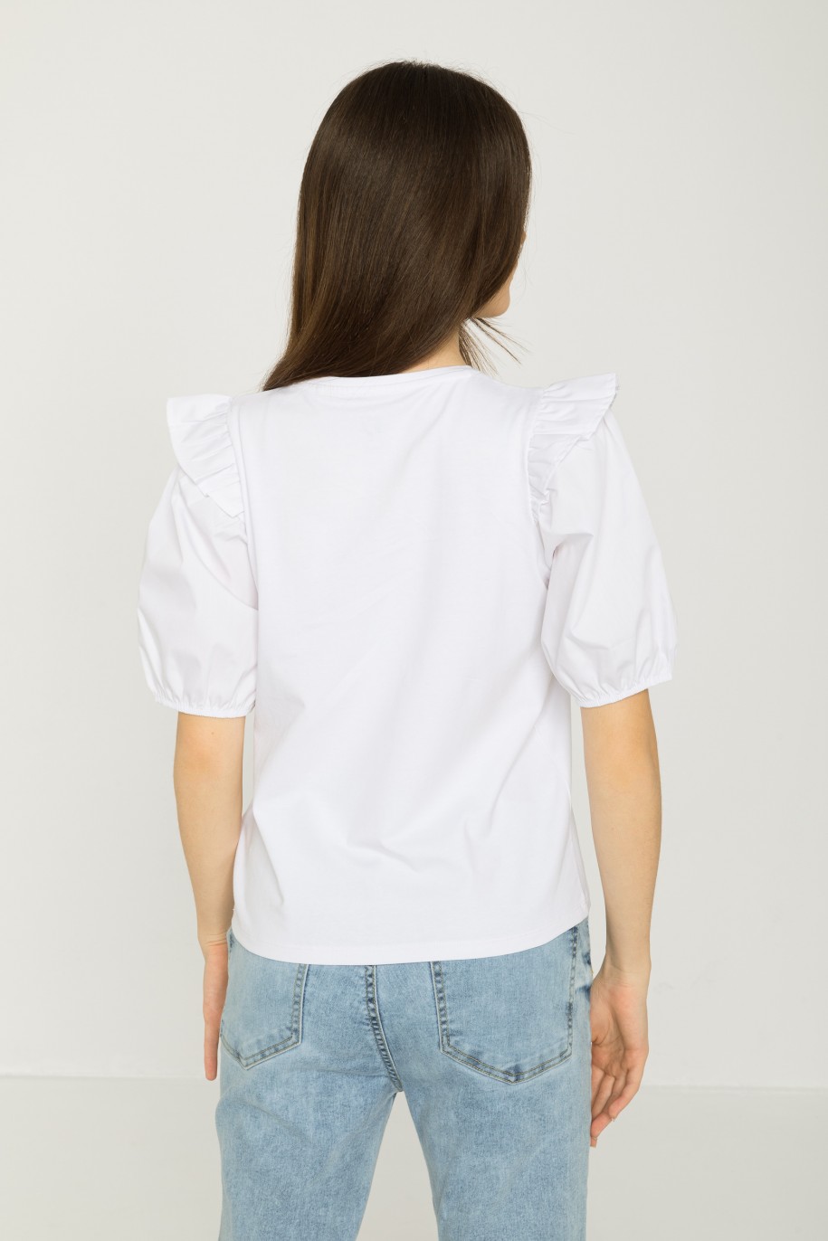 Biała bluzka z ozdobnymi rękawami - 42973