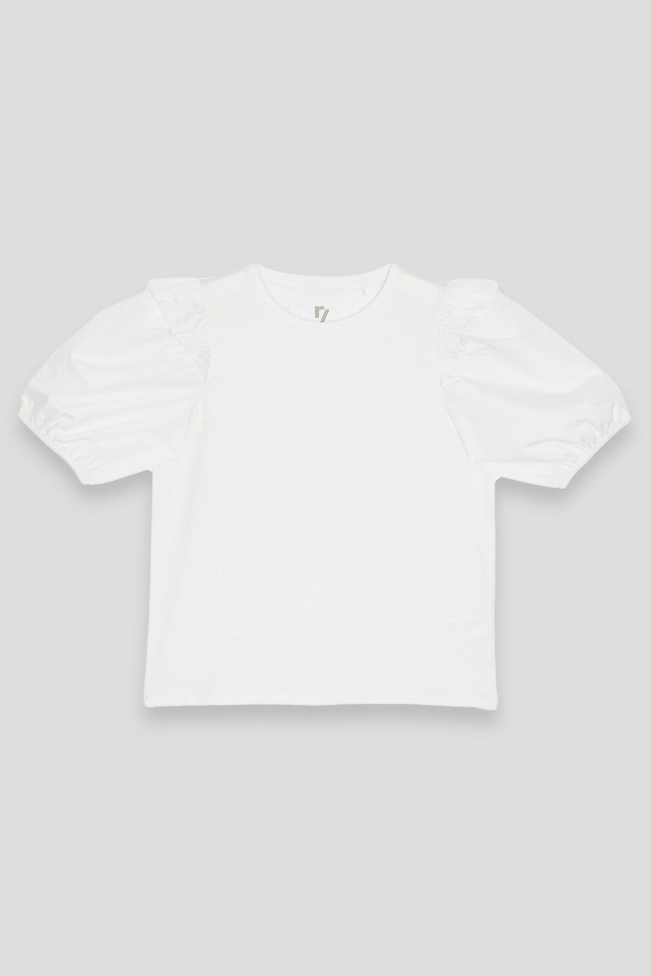Biała bluzka z ozdobnymi rękawami - 42977