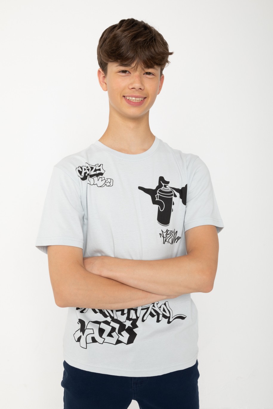 Szary T-shirt z nadrukami graffiti - 43109