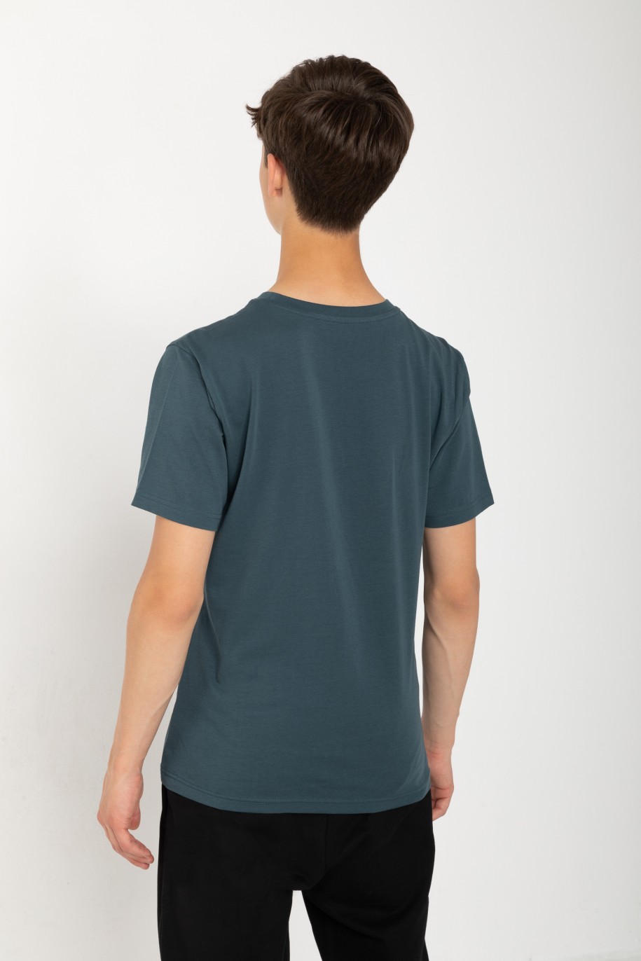 Granatowy T-shirt z nadrukiem - 43118