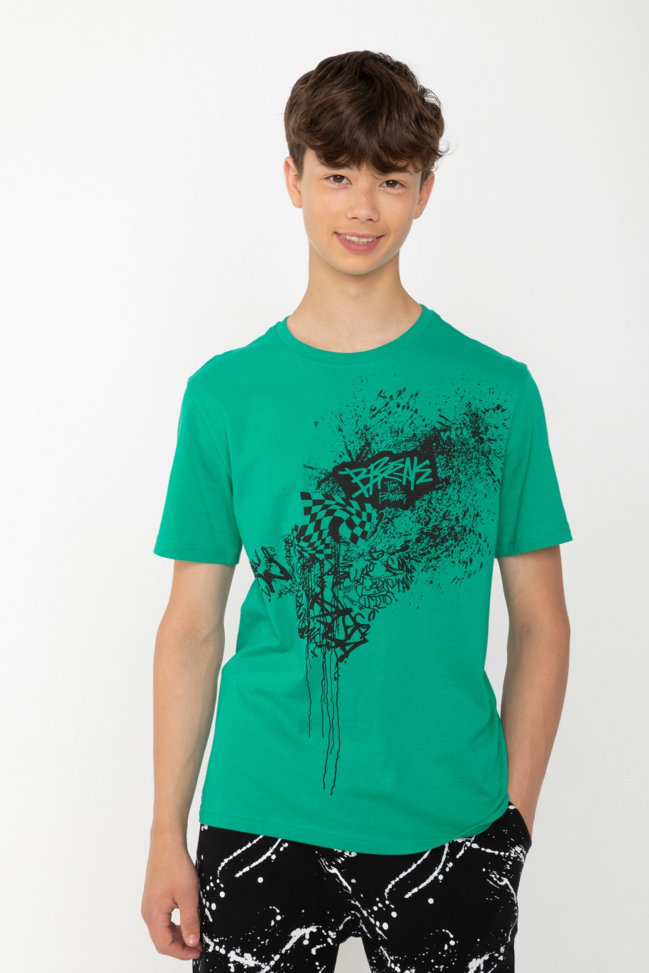 Zielony T-shirt z nadrukiem - 43210