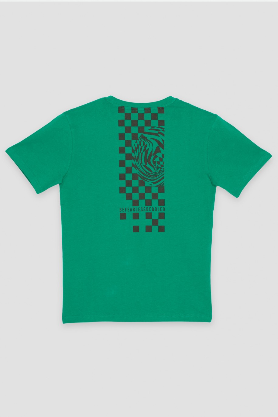Zielony T-shirt z nadrukiem szachownicy - 43220