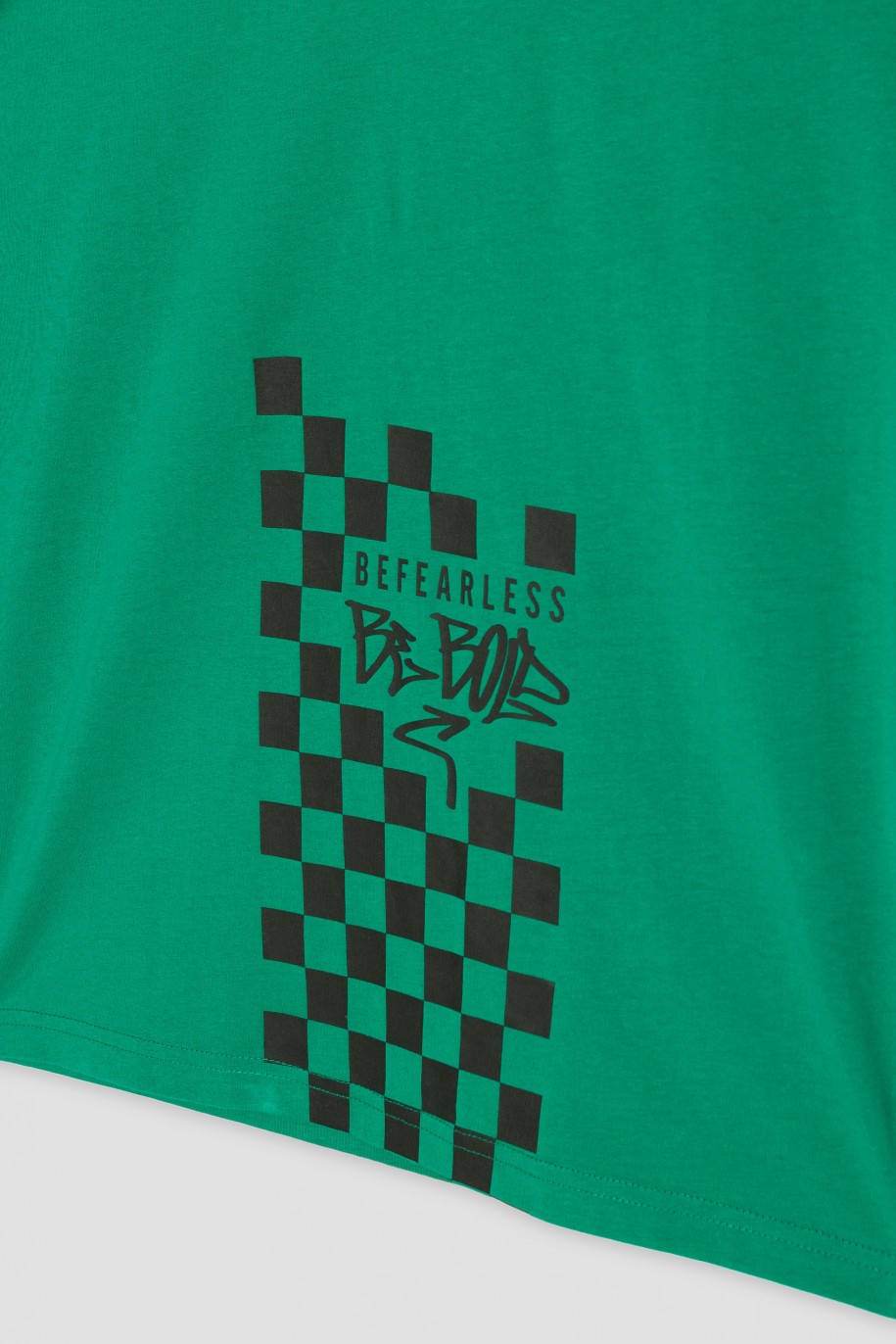 Zielony T-shirt z nadrukiem szachownicy - 43221