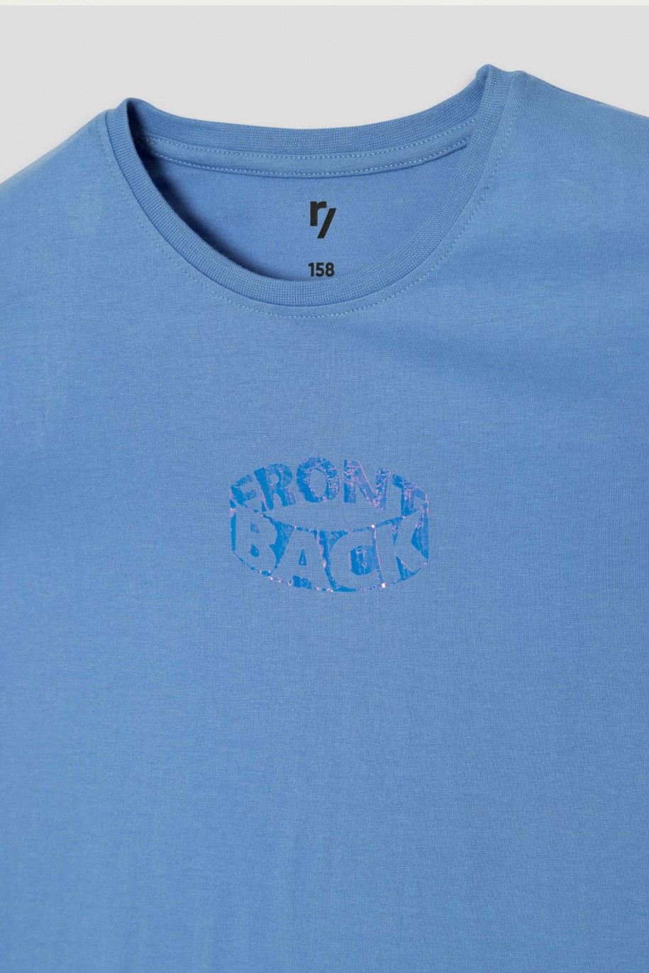 Niebieski T-shirt z błyszczącym nadrukiem - 43223