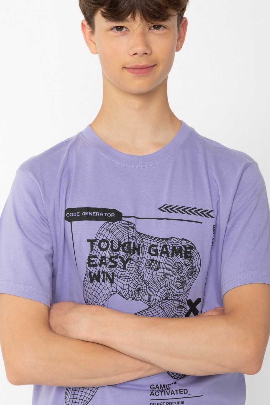 Fioletowy T-shirt z nadrukami - 43311