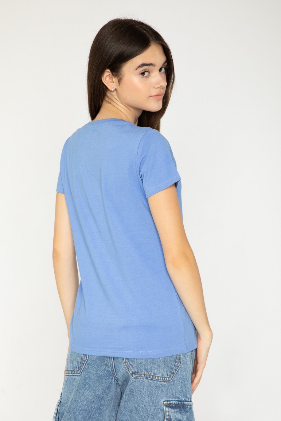 Niebieski T-shirt z błyszczącym nadrukiem - 43371