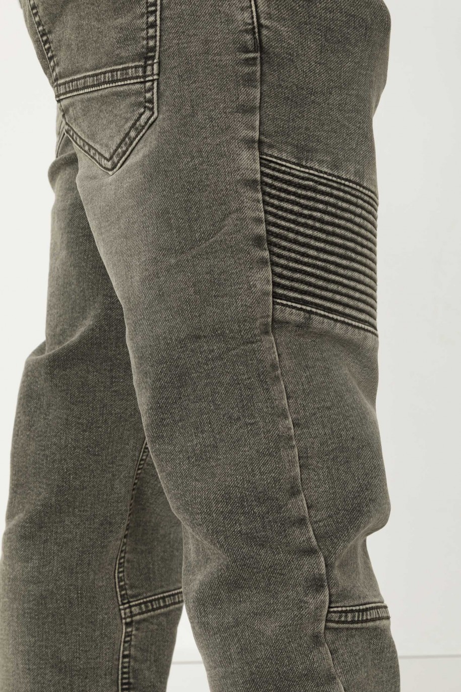 Szare jeansowe spodnie JOGGER z przeszyciami - 43397