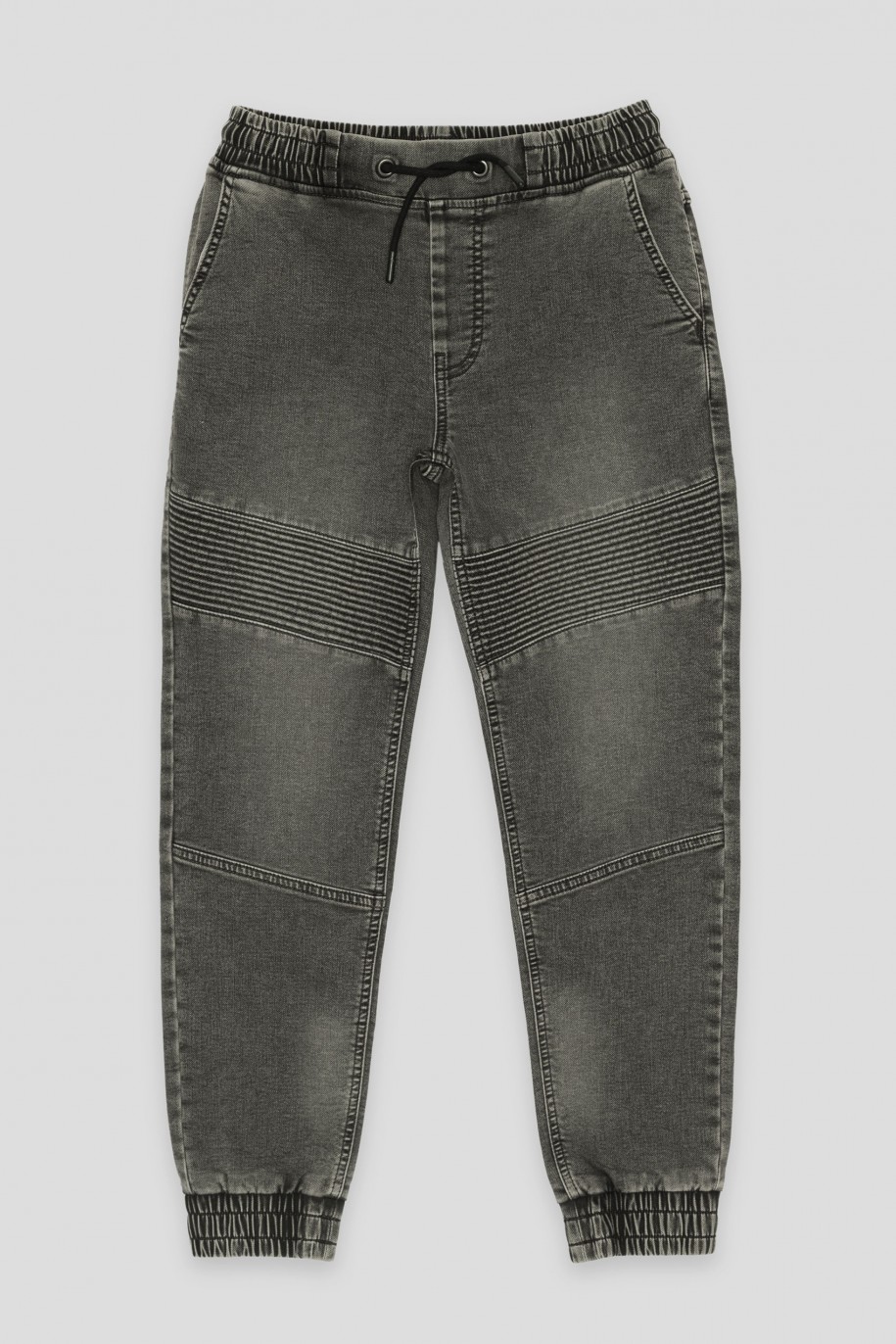 Szare jeansowe spodnie JOGGER z przeszyciami - 43399