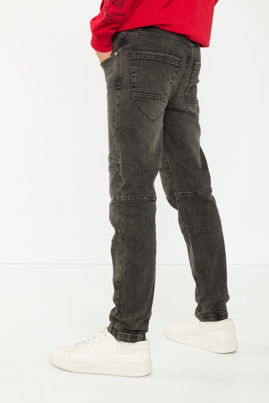 Szare proste jeansy z przeszyciami - 43507