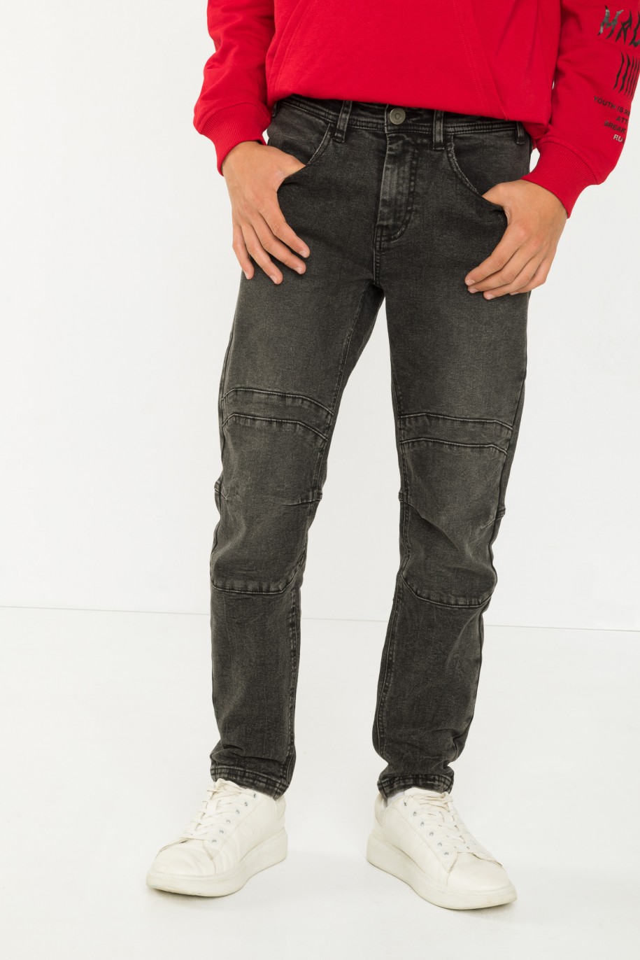 Szare proste jeansy z przeszyciami - 43508