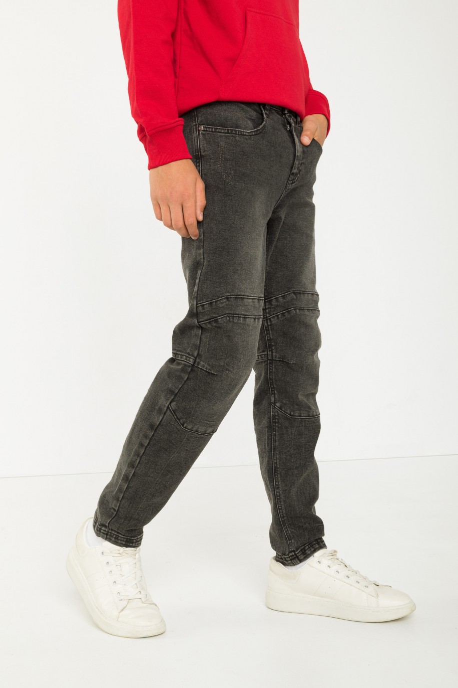 Szare proste jeansy z przeszyciami - 43509