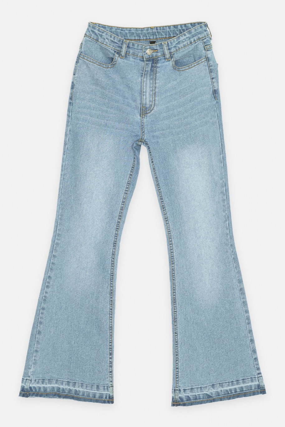 Niebieskie jeansowe spodnie typu dzwony - 43792