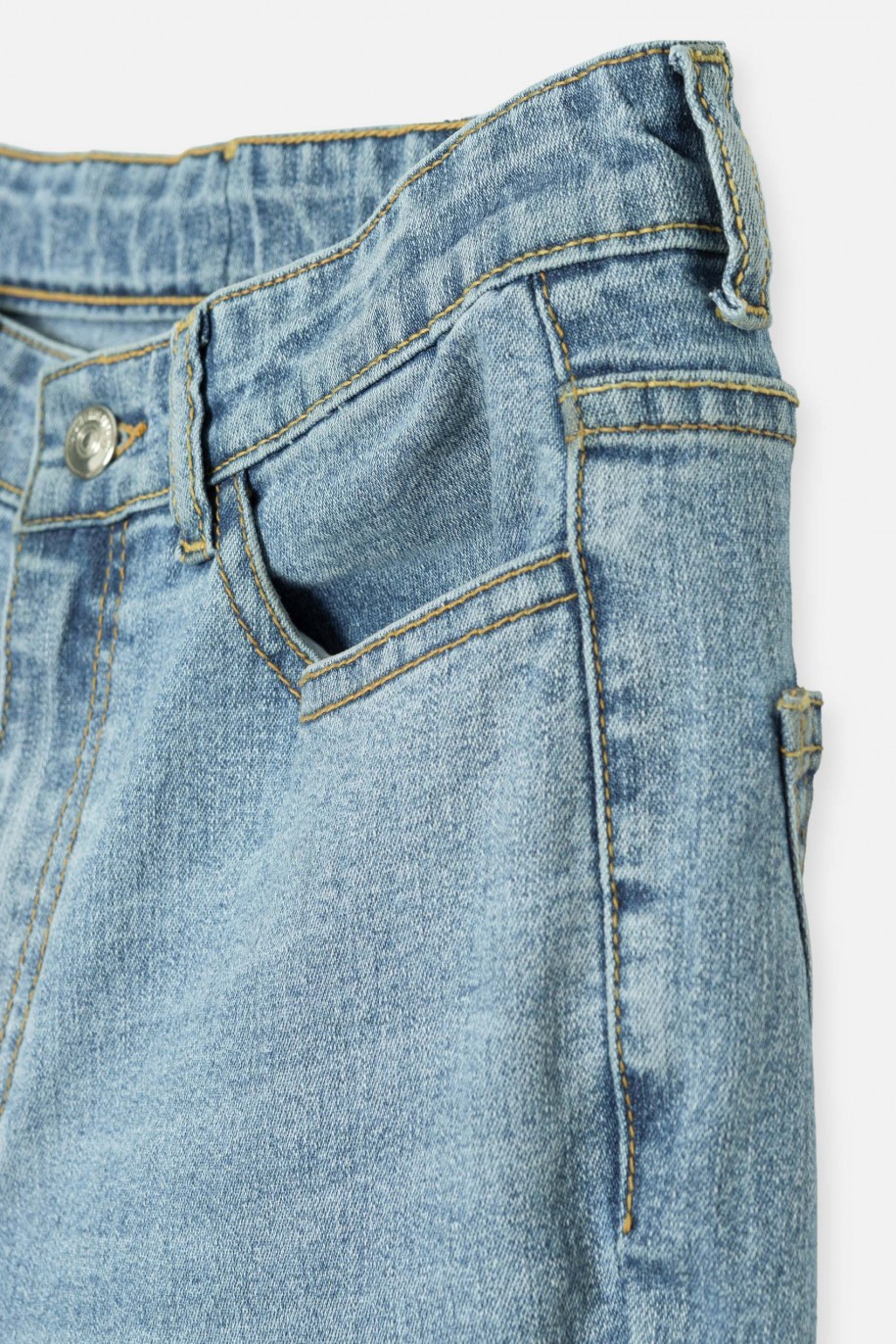 Niebieskie jeansowe spodnie typu dzwony - 43793