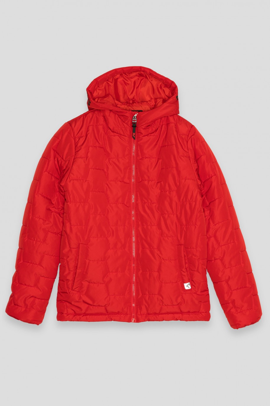 Czerwona ocieplana pikowana kurtka z kapturem - 43925