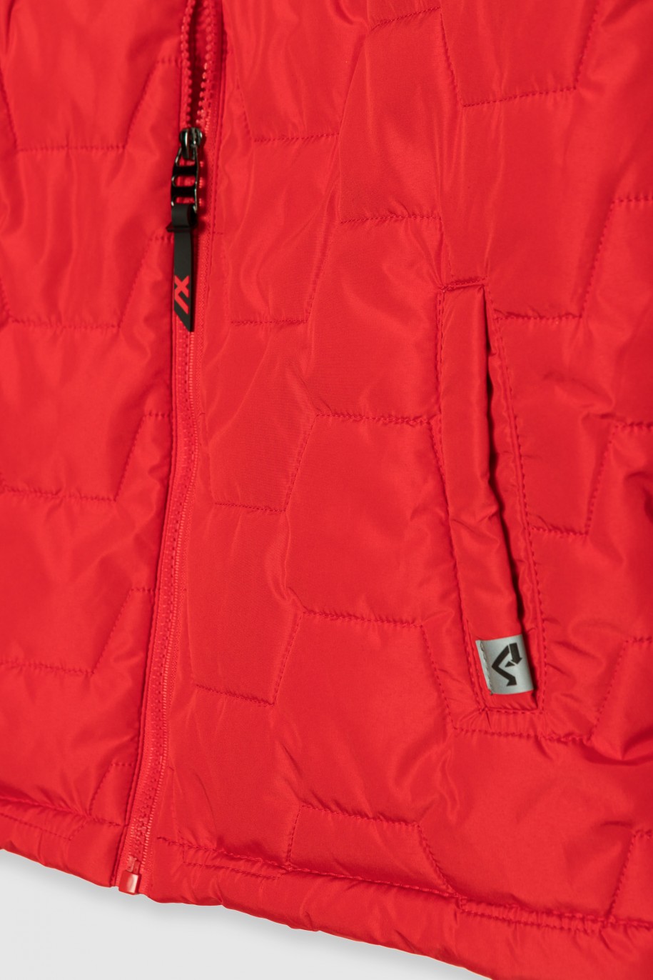 Czerwona ocieplana pikowana kurtka z kapturem - 43926