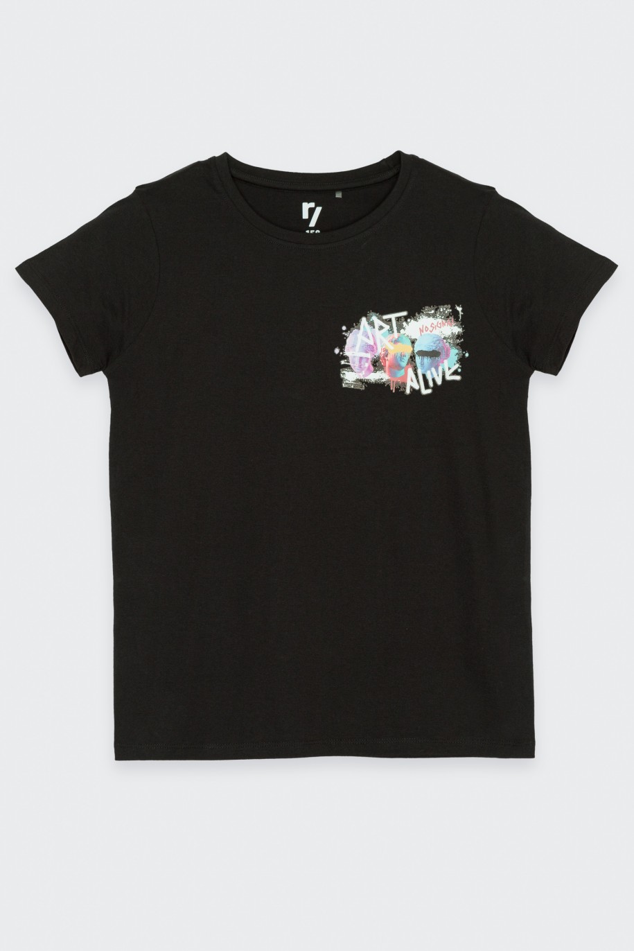 Czarny T-shirt z nadrukiem - 44213