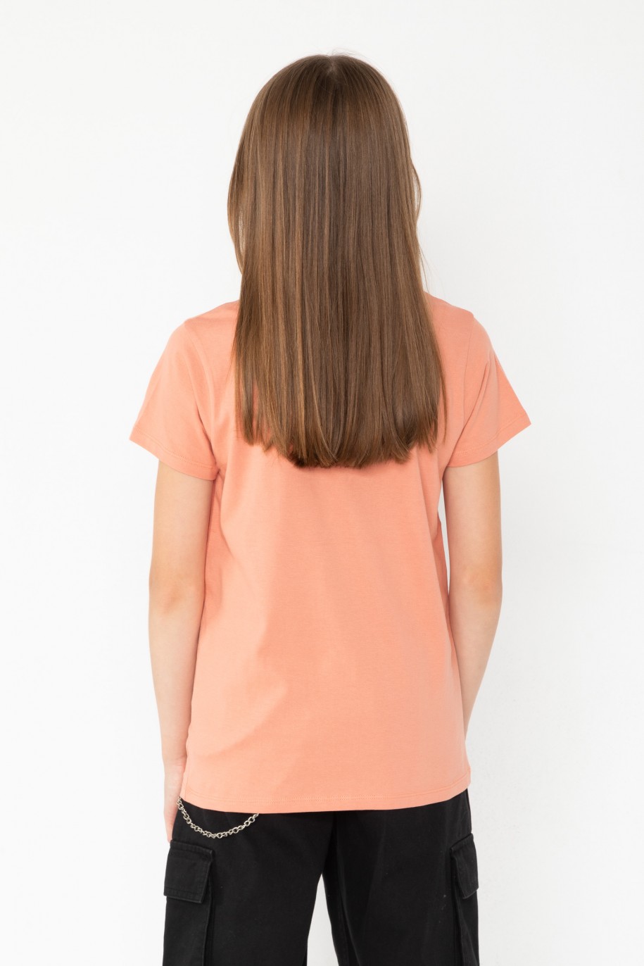 Pomarańczowy T-shirt z nadrukiem - 44216