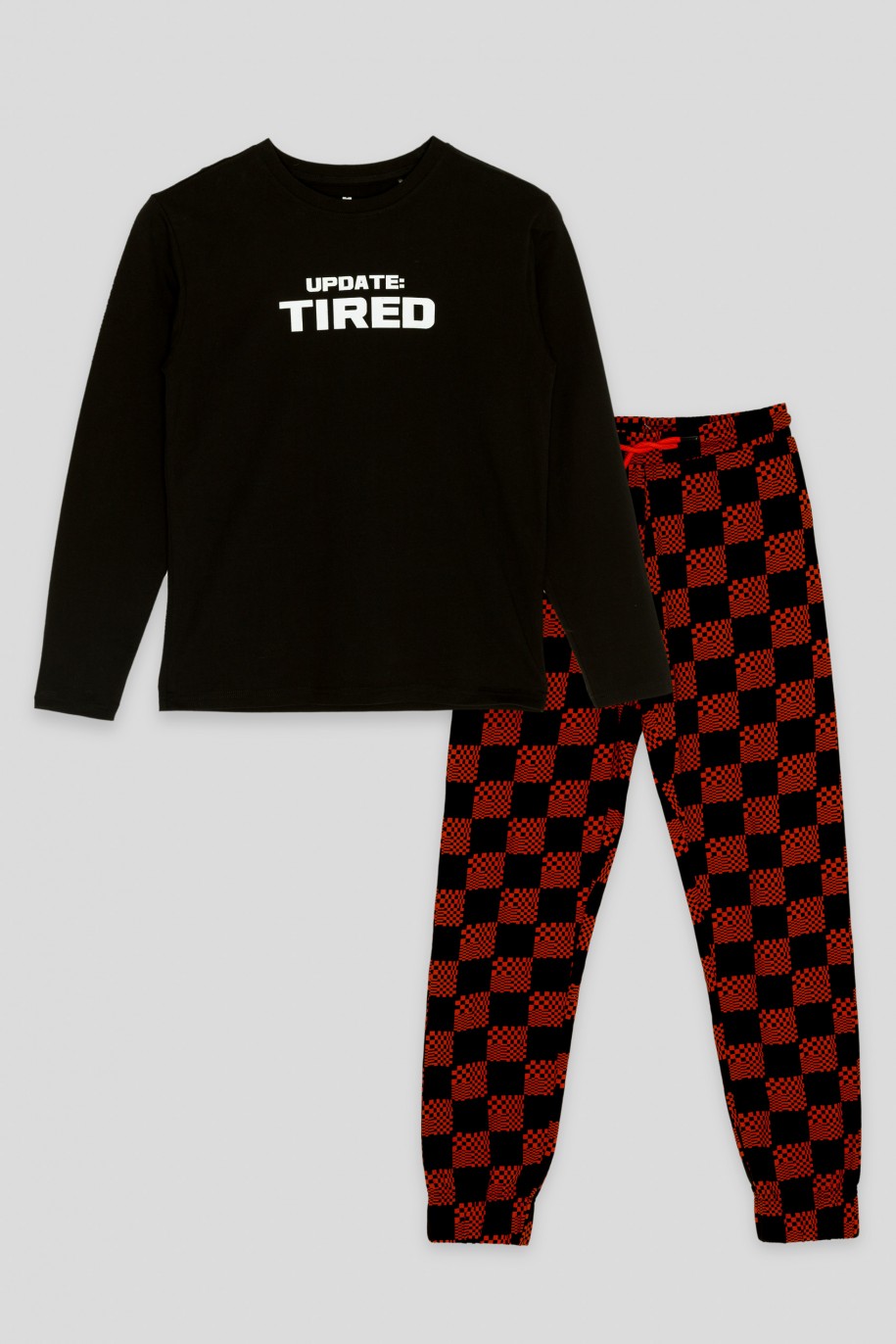 Czarno-czerwona piżama koszulka i spodnie - 44261