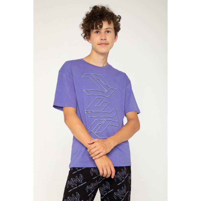 Czarno-fioletowa piżama t-shirt i spodnie - 44266