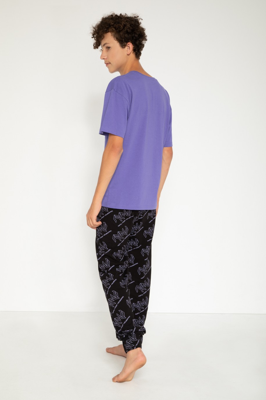 Czarno-fioletowa piżama t-shirt i spodnie - 44267