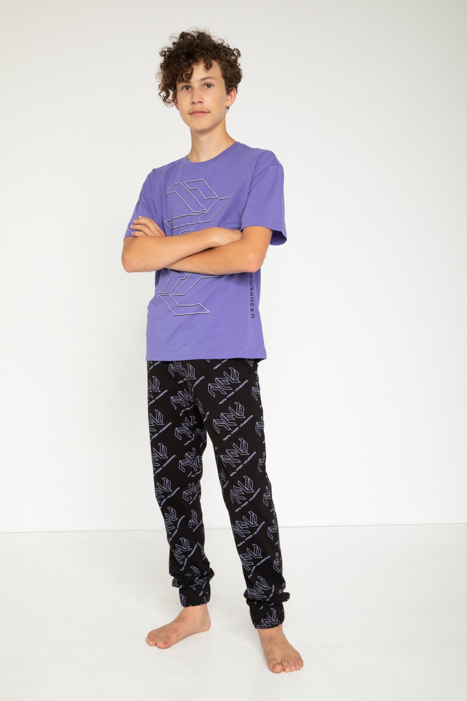 Czarno-fioletowa piżama t-shirt i spodnie - 44269