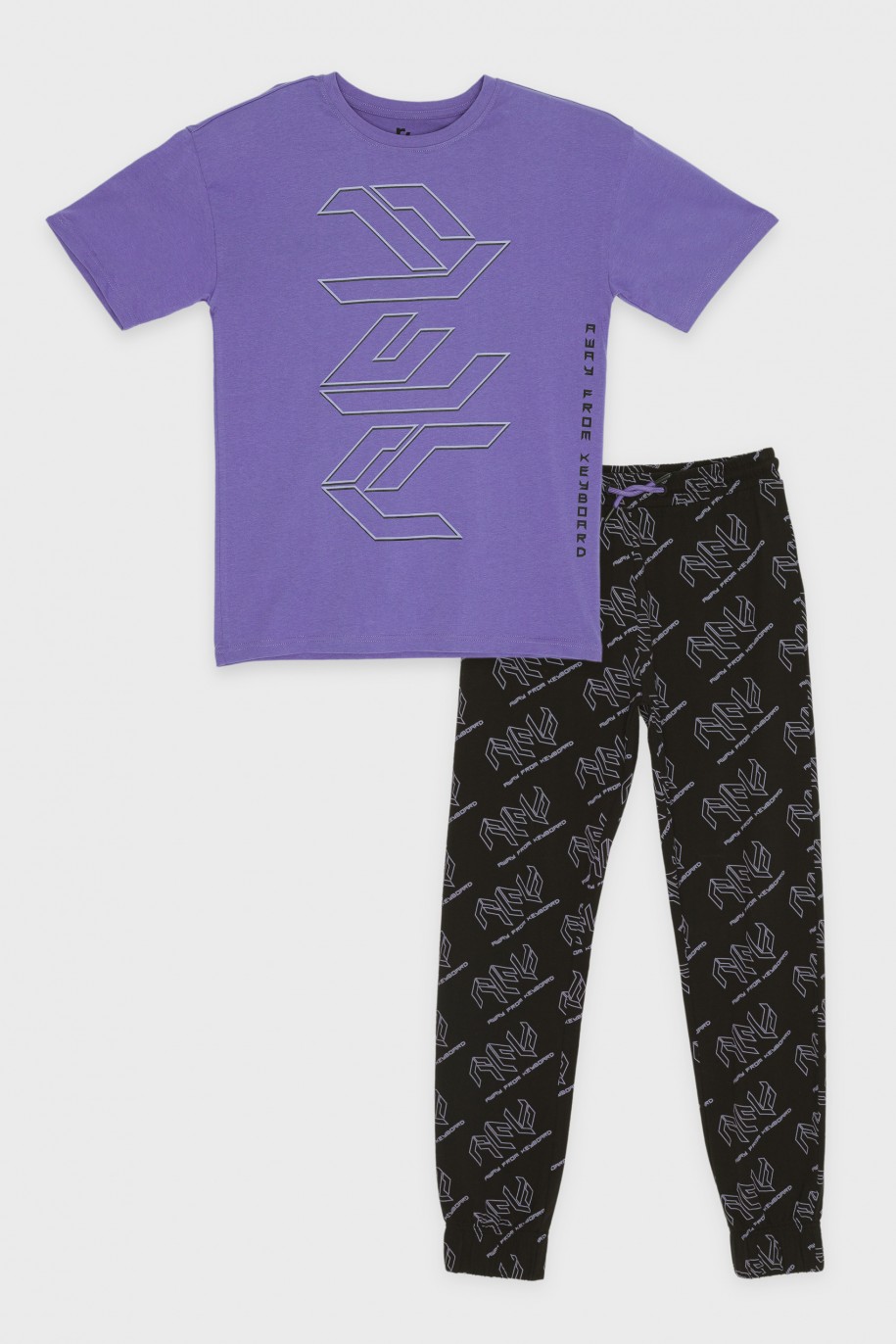 Czarno-fioletowa piżama t-shirt i spodnie - 44270