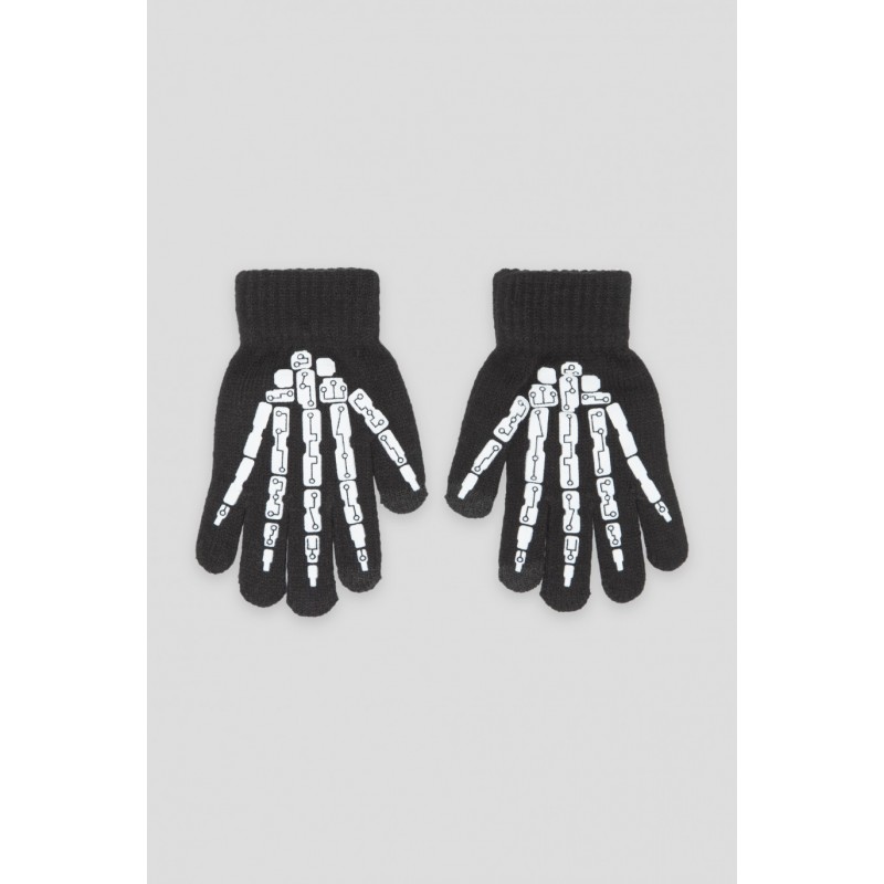 Czarne rękawiczki z nadrukiem kości - 44302