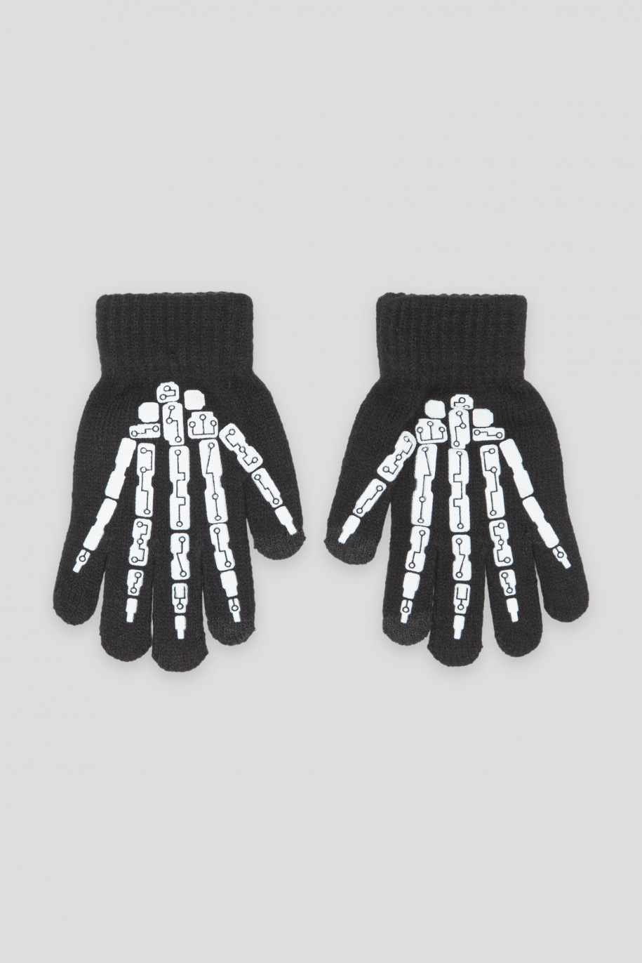 Czarne rękawiczki z nadrukiem kości - 44302