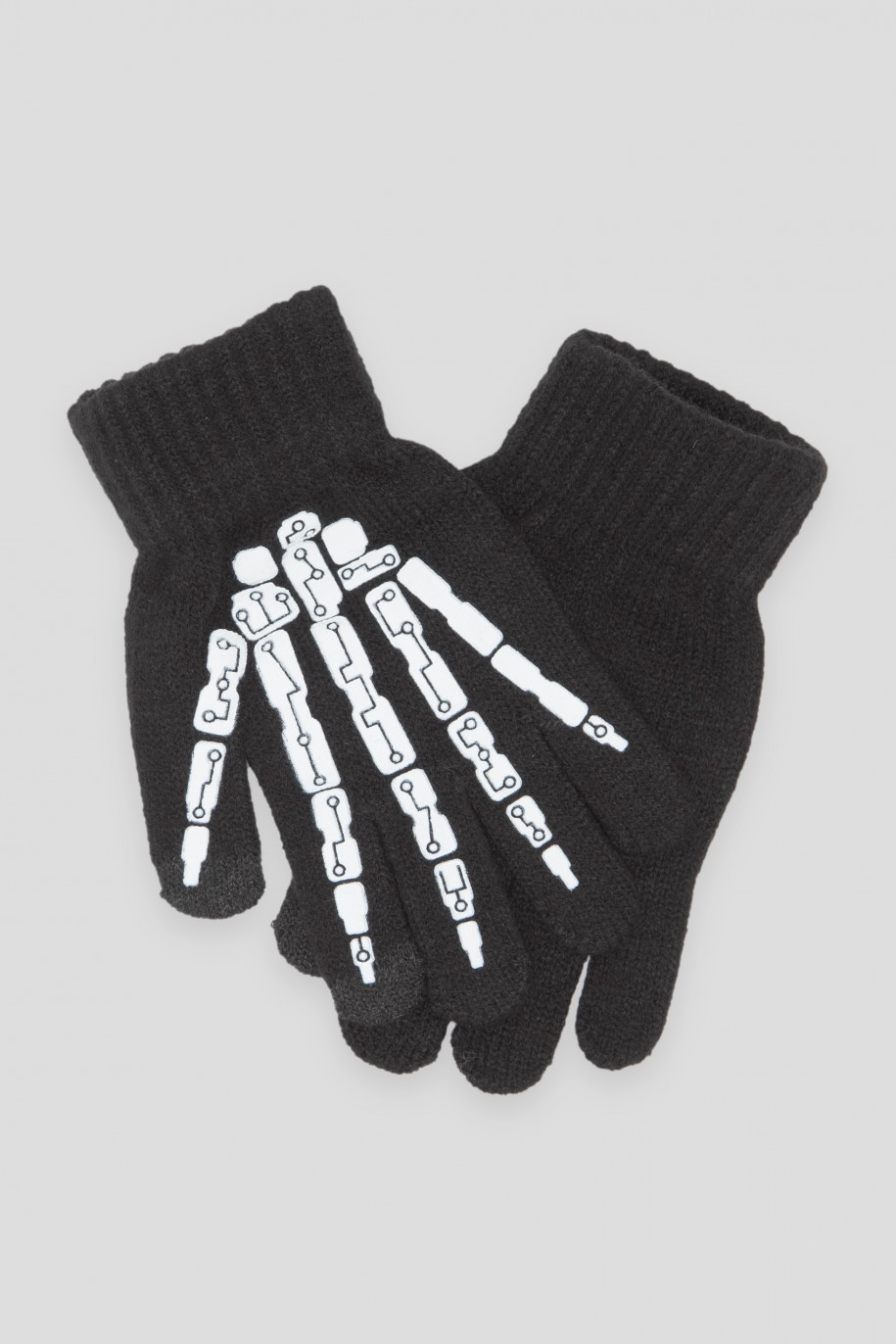 Czarne rękawiczki z nadrukiem kości - 44304