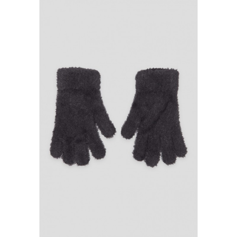 Czarne futerkowe rękawiczki - 44305