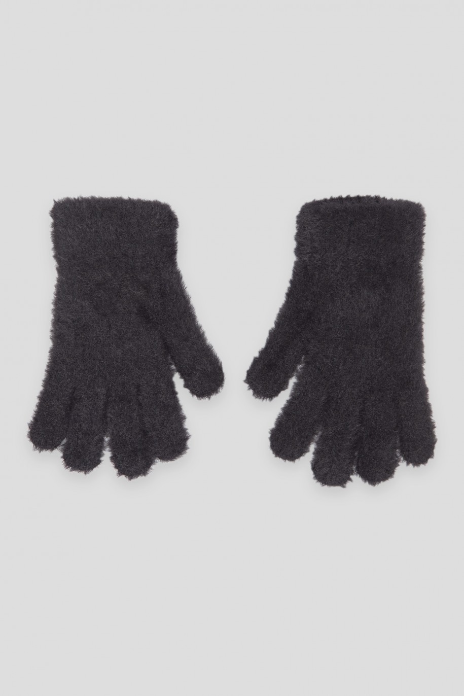 Czarne futerkowe rękawiczki - 44306