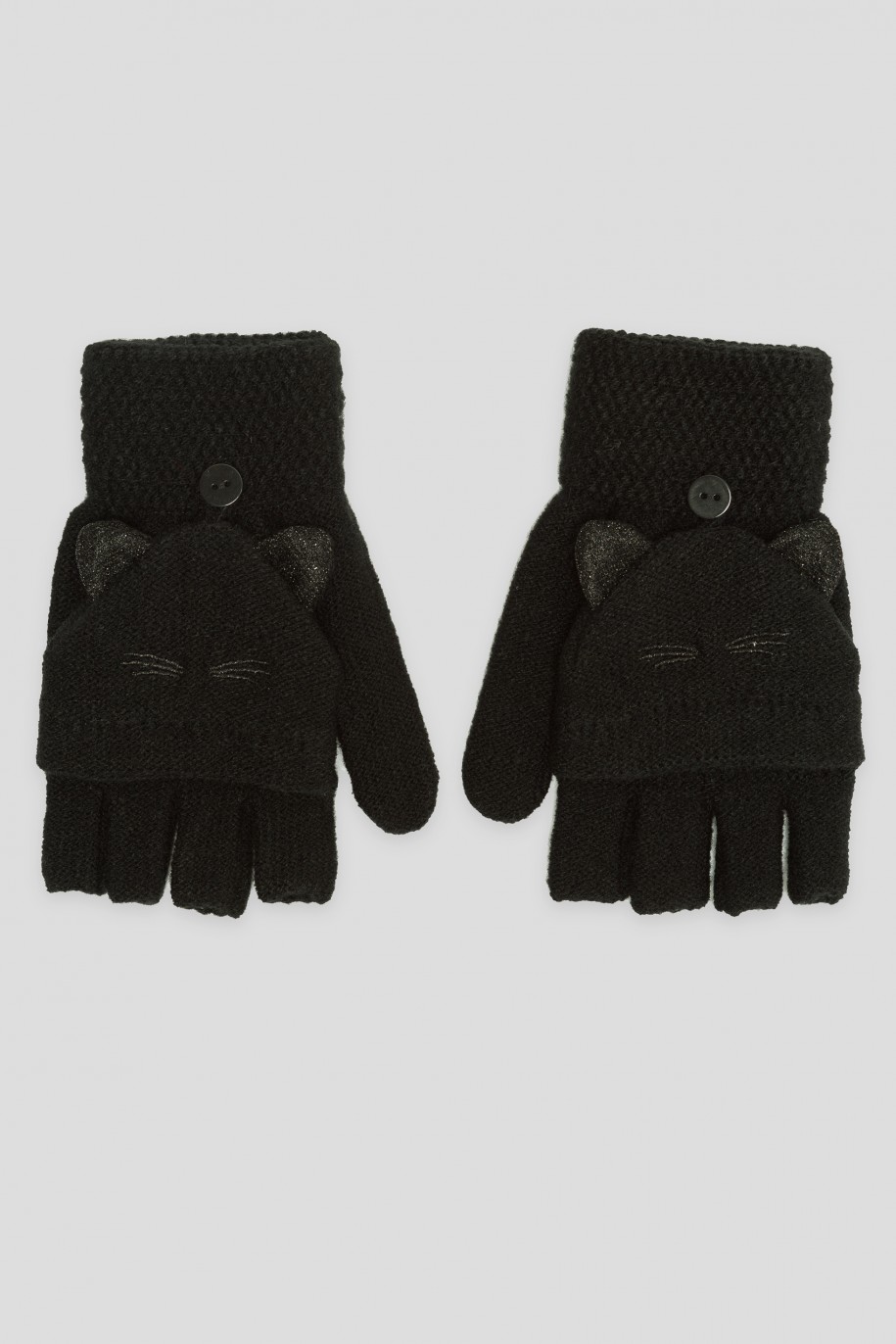 Czarne rękawiczki z nakładką na palce - 44388