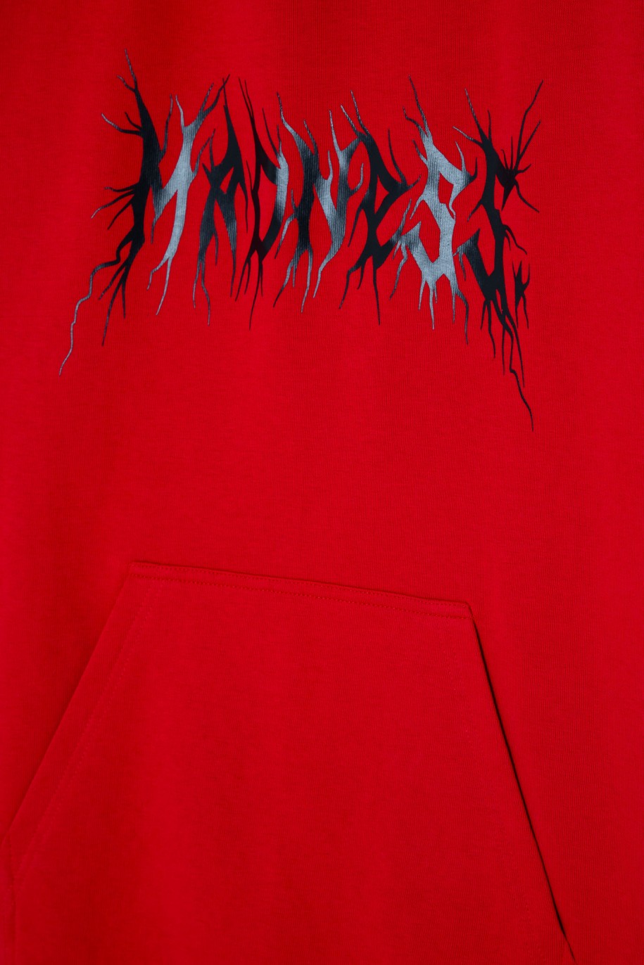 Czerwona bluza dresowa z kapturem i nadrukiem - 44429