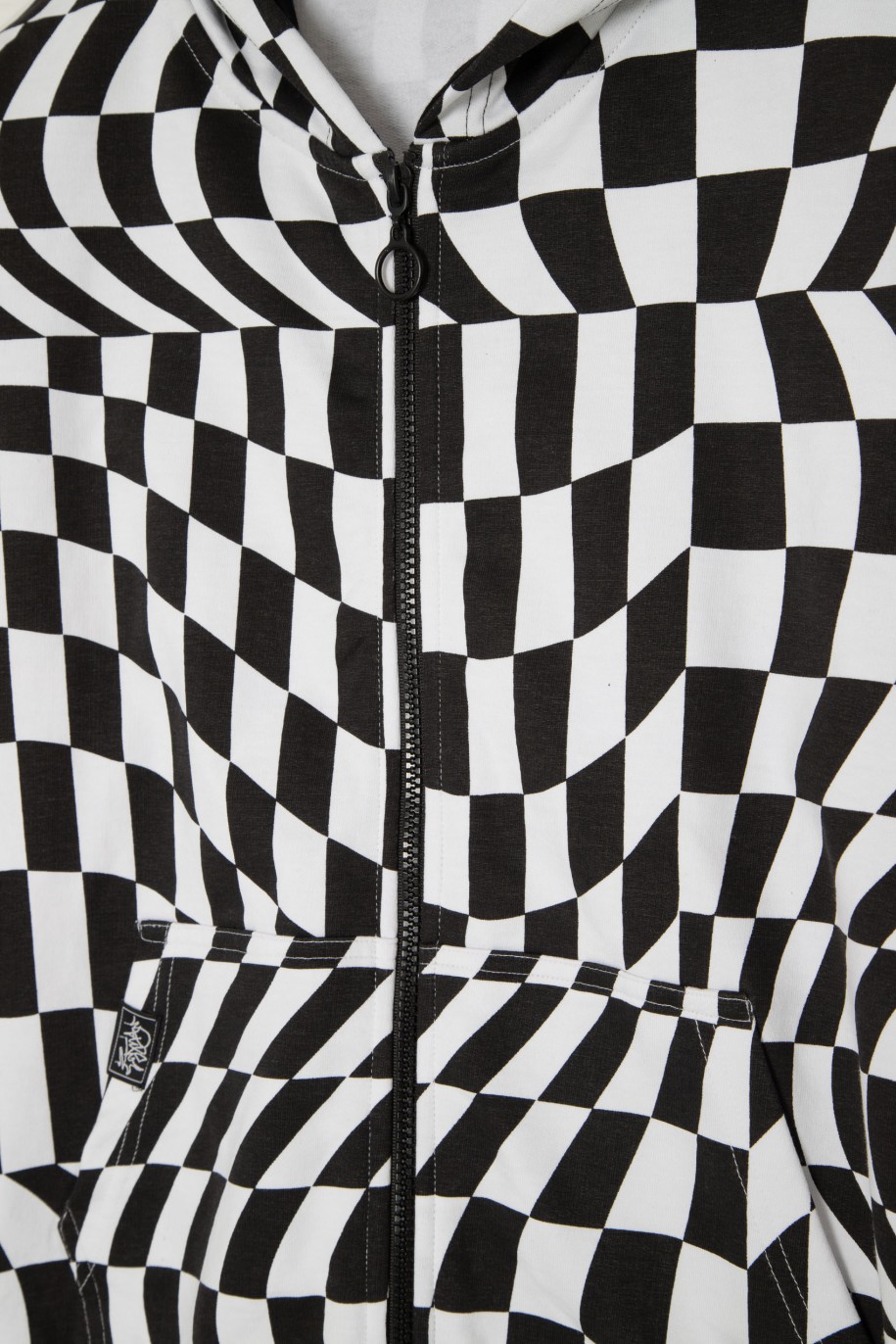 Czarno-biała rozpinana bluza dresowa z motywem szachownicy - 44496