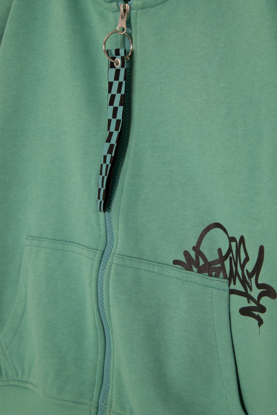 Zielona rozpinana bluza dresowa z nadrukiem graffiti - 44498