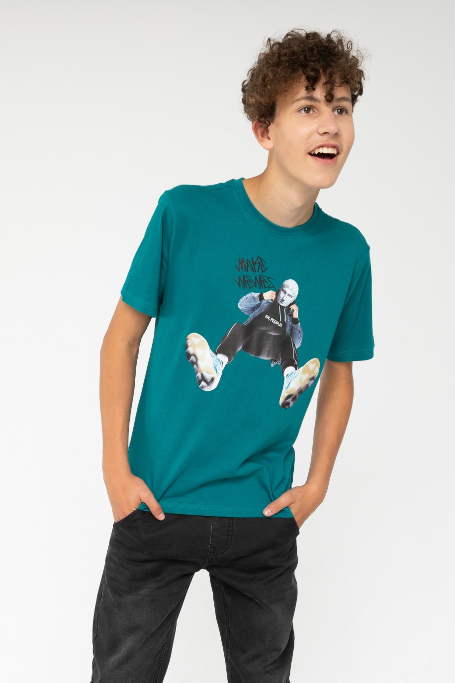T-shirt w kolorze morskim z nadrukiem - 44534