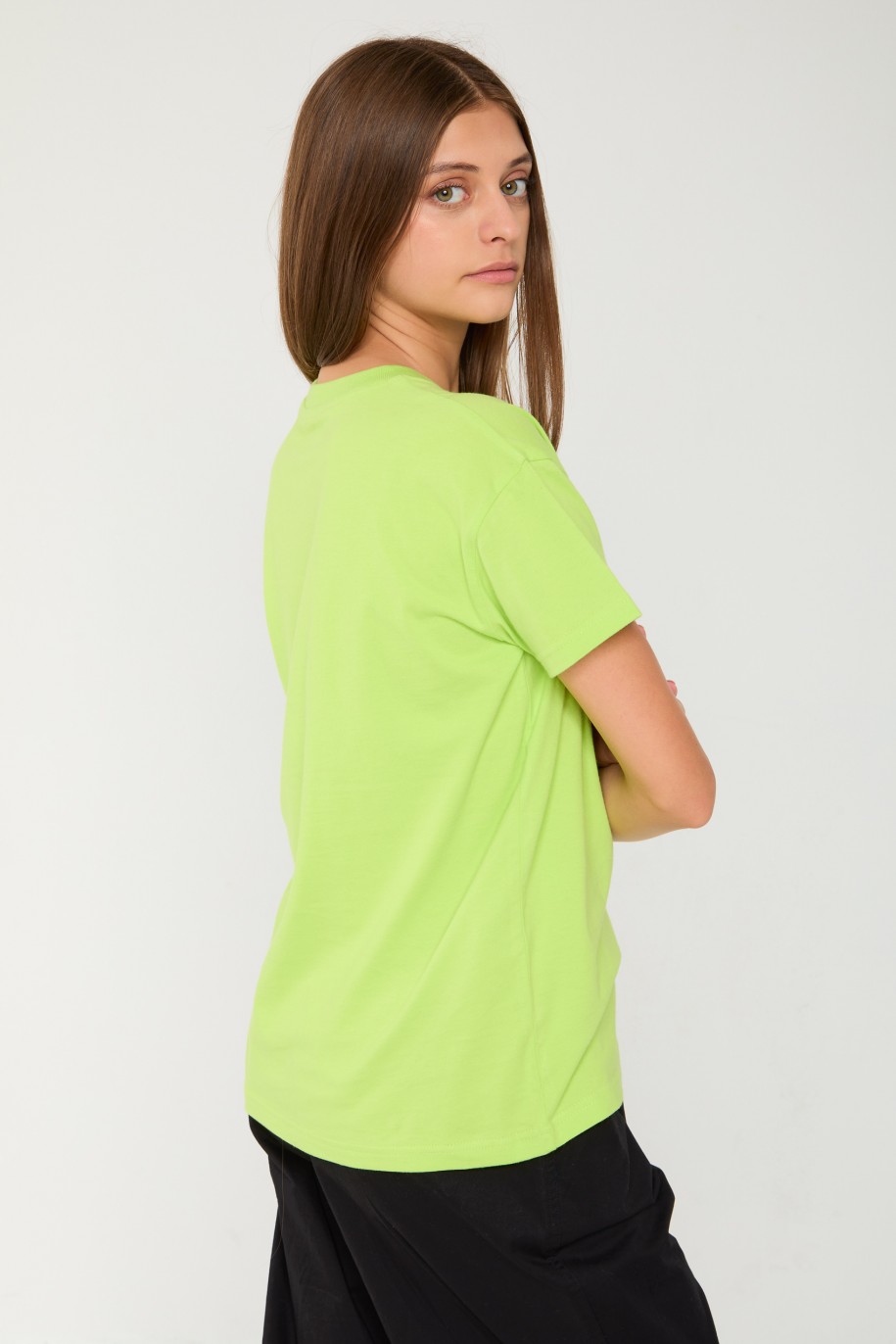 Limonkowy T-shirt z błyszczącym nadrukiem - 44656