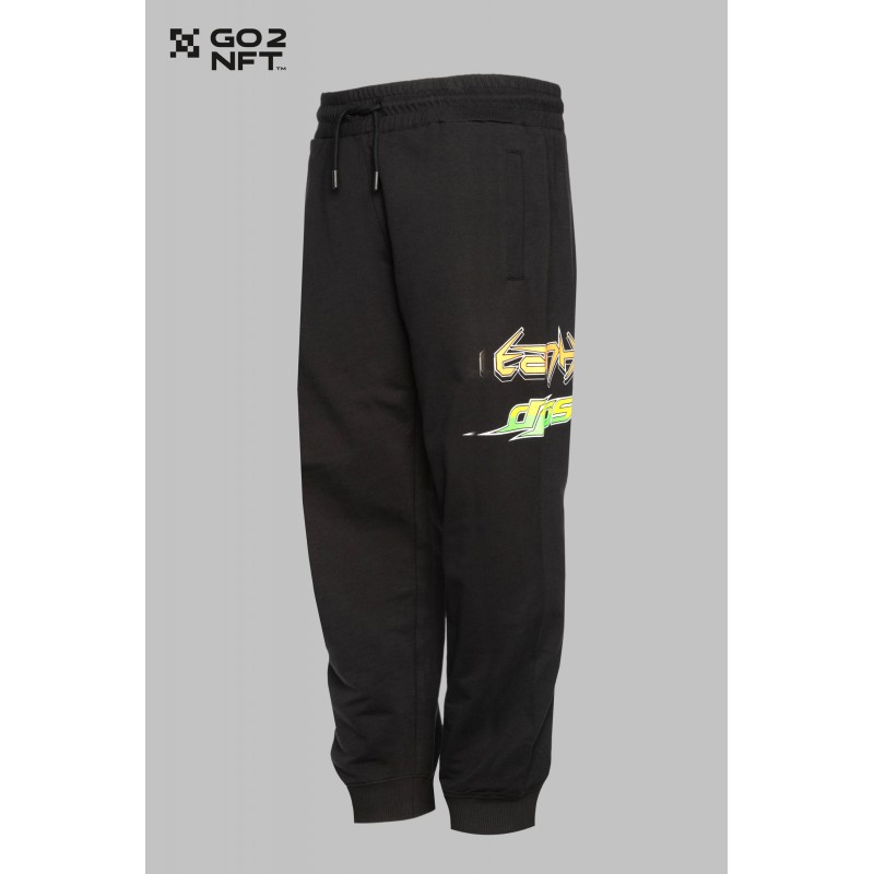 Czarne spodnie dresowe z nadrukami - 44777