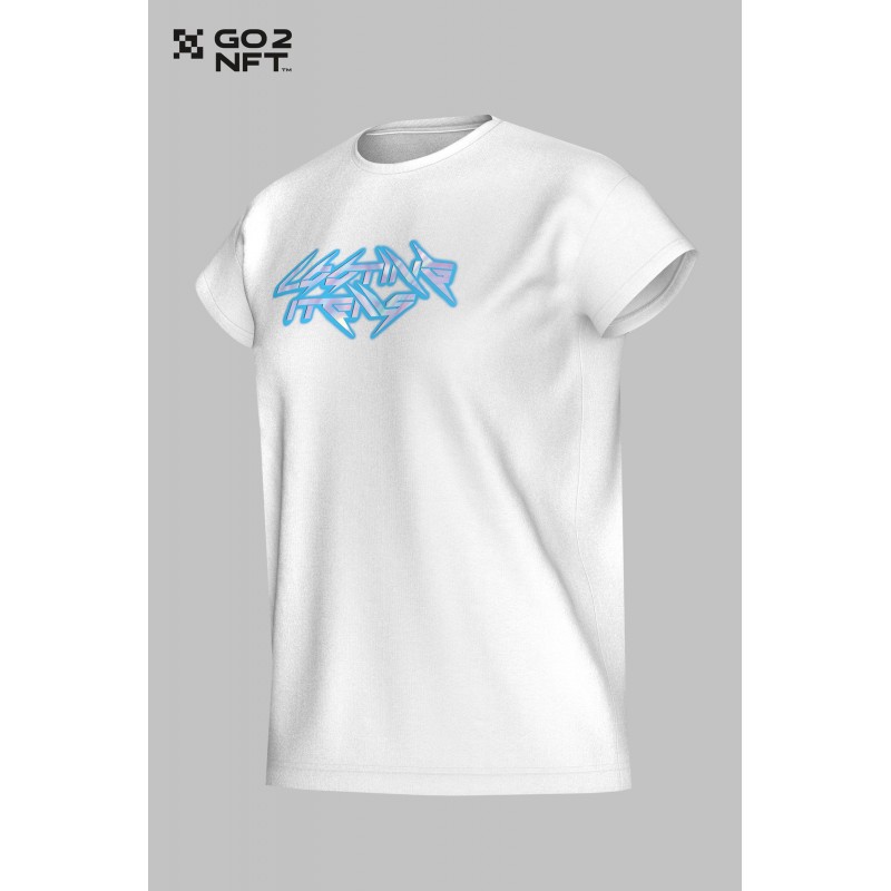 Kremowy T-shirt z błyszczącym nadrukiem - 44793