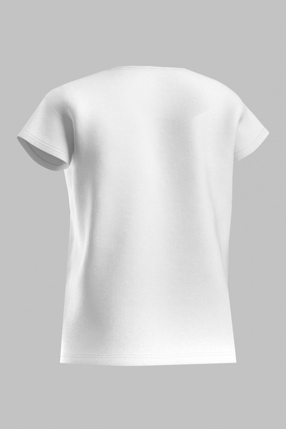 Kremowy T-shirt z błyszczącym nadrukiem - 44794