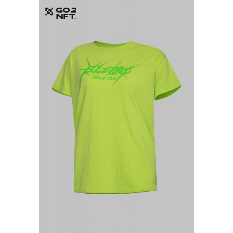 Limonkowy T-shirt z błyszczącym nadrukiem - 44795