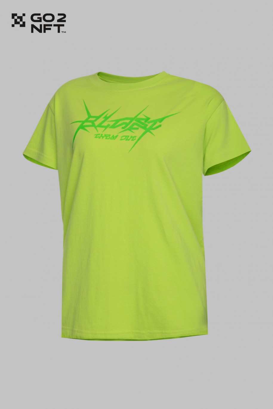 Limonkowy T-shirt z błyszczącym nadrukiem - 44795