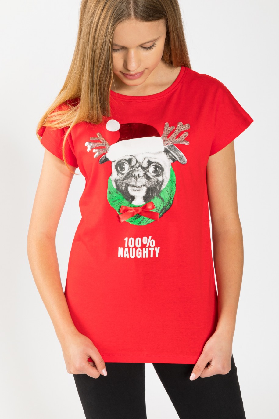 Świąteczny T-shirt dla dziewczyny 100% NAUGHTY - 44848