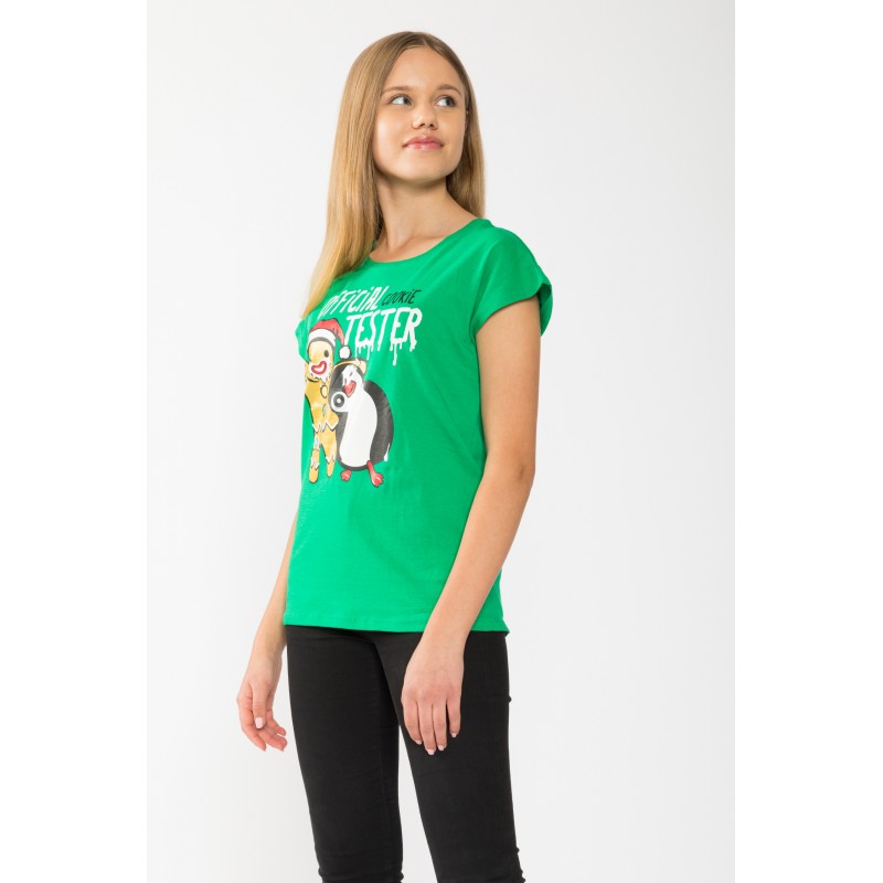 Zielony świąteczny T-shirt dla dziewczyny OFFICIAL COOKIE TESTER - 44853