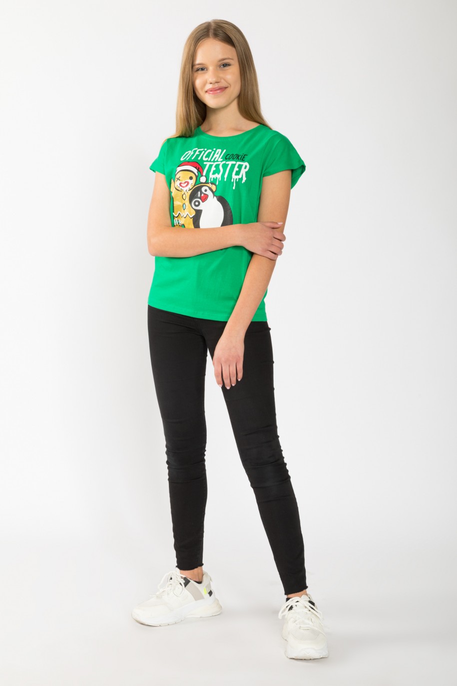 Zielony świąteczny T-shirt dla dziewczyny OFFICIAL COOKIE TESTER - 44854