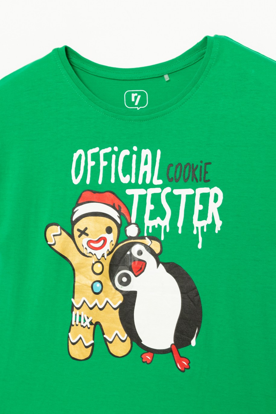 Zielony świąteczny T-shirt dla dziewczyny OFFICIAL COOKIE TESTER - 44856